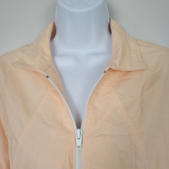 GM Parts Vintage Large Peach Zip Up Shirt Jacket Short Sleeve Utility Oversized - Picture 2 of 7